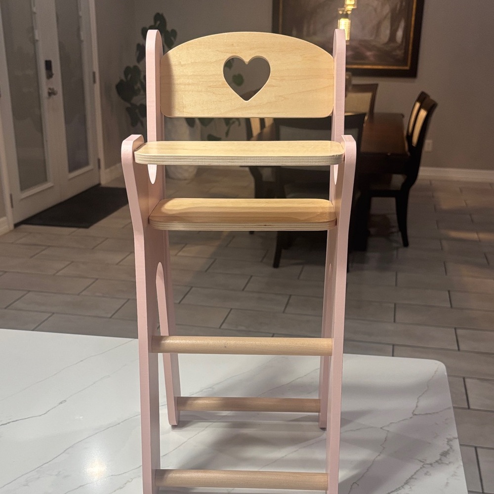 Adorable Pink and Natural Wood Doll Chair